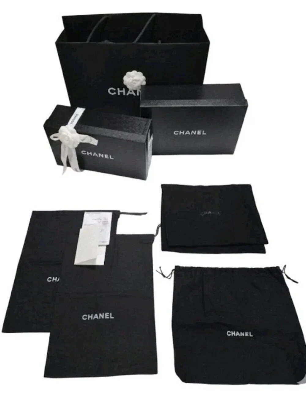 Chanel Lot of Empty Shoe Boxes + Dust Bags + Pouch + Shopping Paper Bag ...